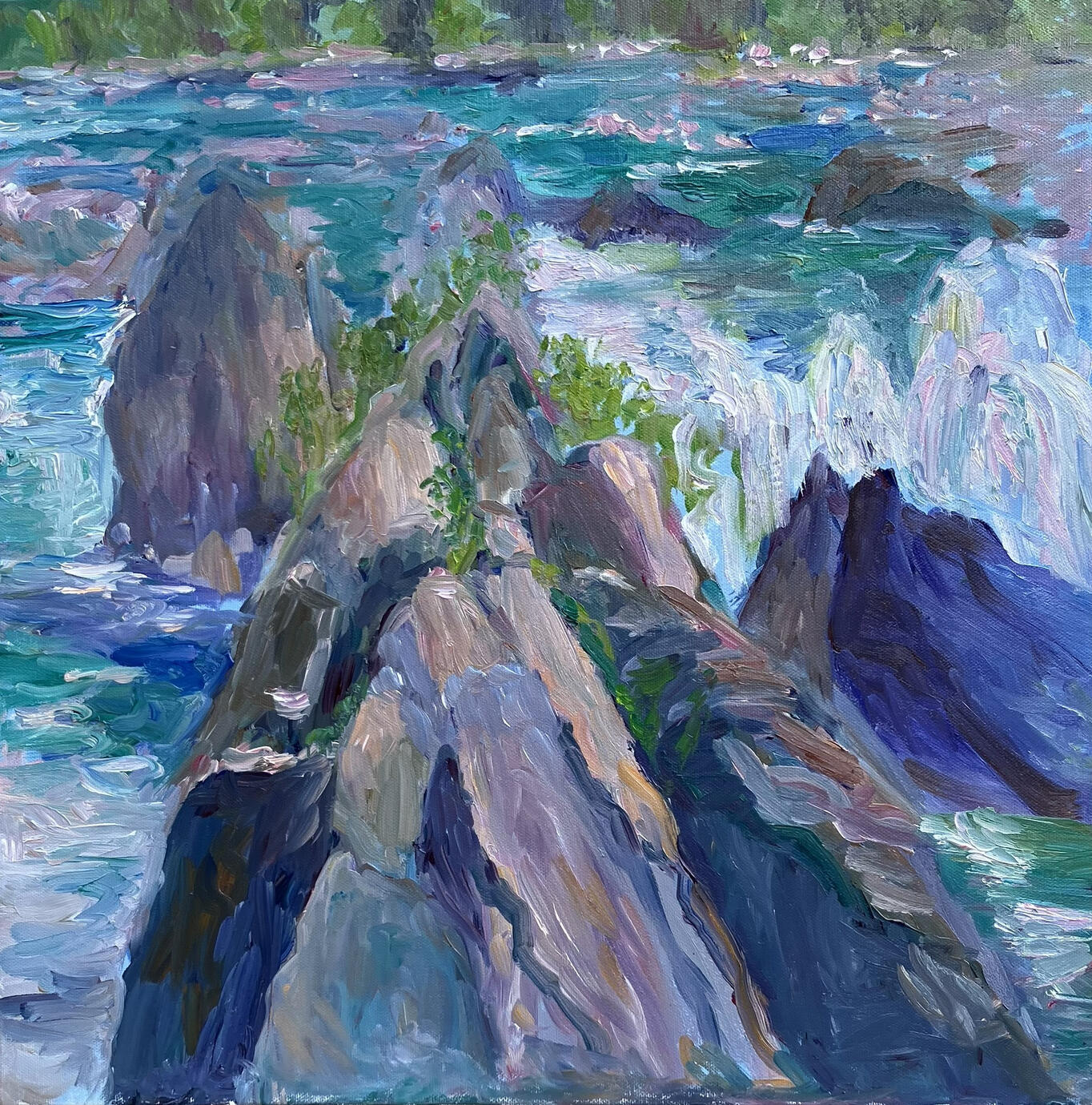 Power of the Falls and Rocks - 18 x 18 - $800